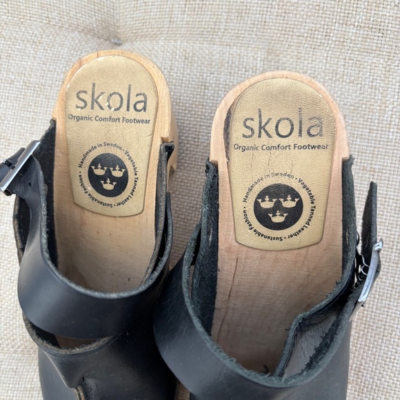 Skola Black Leather Slip-on Heeled Isabelle Clogs - Size EU 38 - Picture 4 of 9